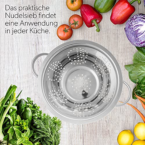 Foto von KADAX Nudelsieb aus Edelstahl, Durchschlag, Seiher, Sieb für die Küche, Küchensieb, Abtropfsieb, Salatseiher mit Griffen, Salatsieb, Filter, spülmaschinenfest (19,5cm)