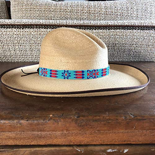 Hat Band Cowboy Western Beaded Hatband Turquoise Red Blue, Women Men, Aztec, Handmade 7/8 X 21.5 Inches (Turquoise And Red) #TOP1