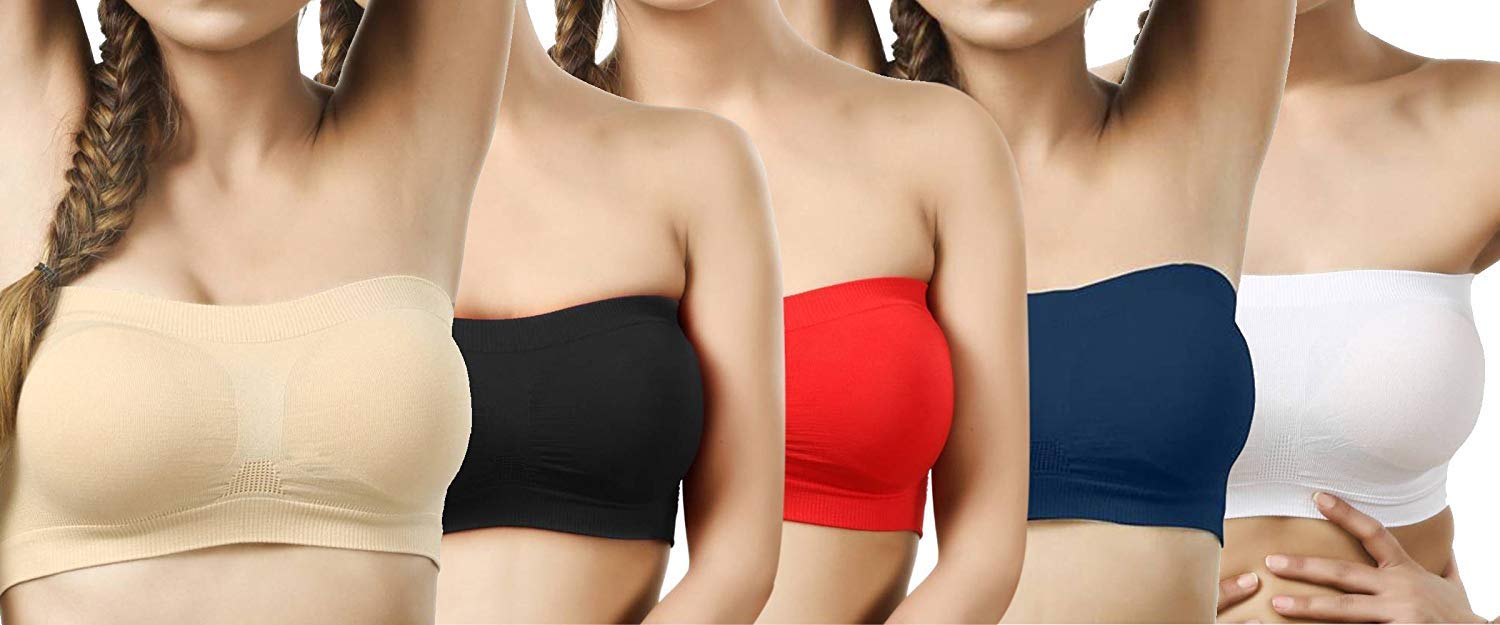 HARRY & JAMES Women Synthetic ® Tube Bra Everyday Use Comfortable Gym Stretchable Strapless Dance Wear And Any Sport Activity Multicolor Free Size (28 To 36) Pack Of 5