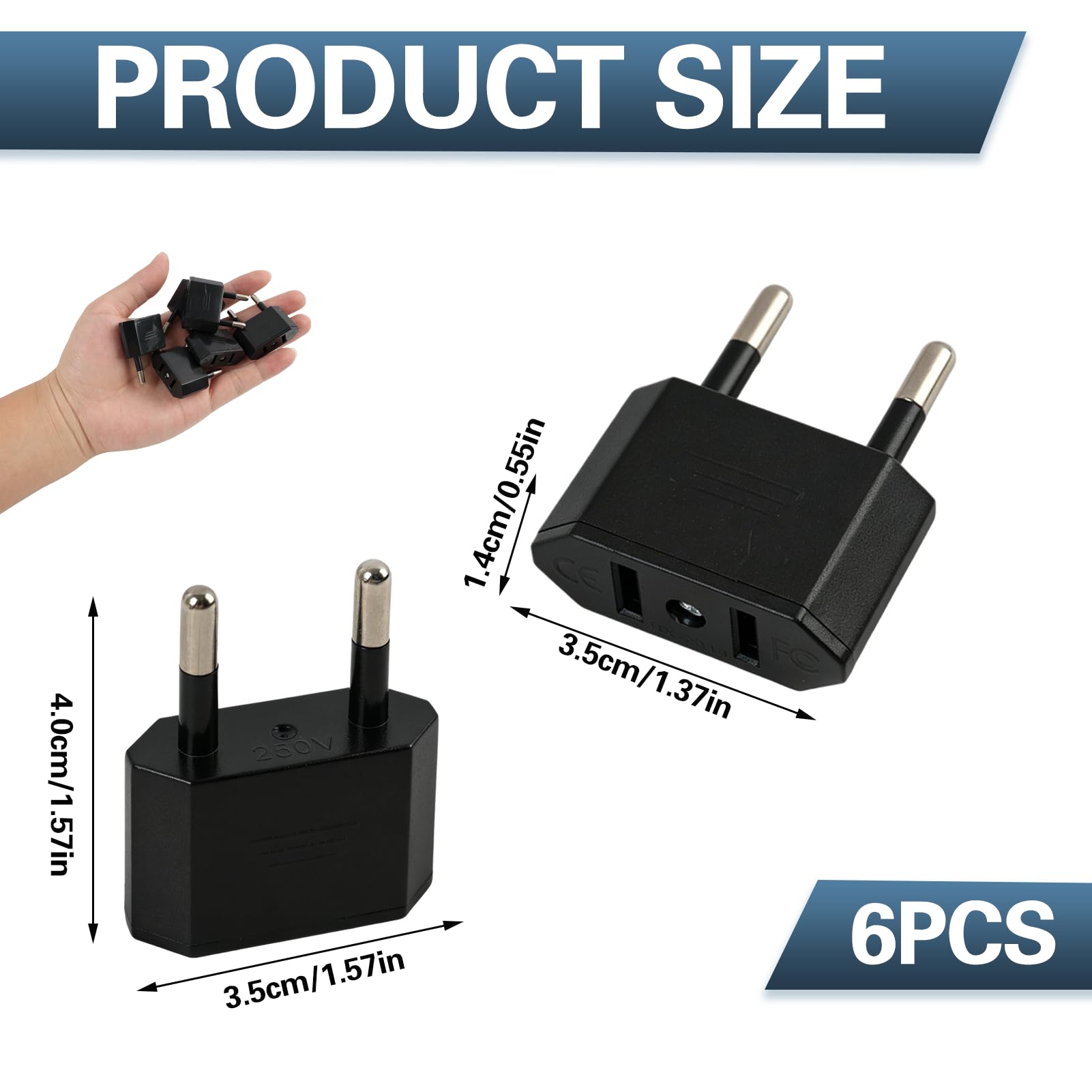 6 Stück US Stecker Adapter auf EU, Reiseadapter USA auf EU, Kompakt Tragbar, USA Kanada Japan Netzteil Adapter für Smartphones Laptops Tablets Bluetooth-Lautsprecher, Euro Steckdose Deutschland Europa
