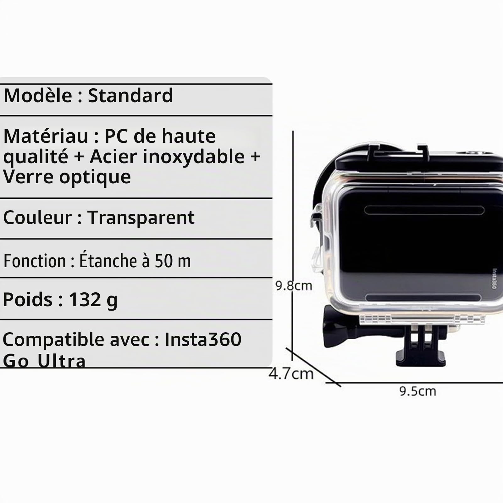 Boîtier de plongée pour Insta360 GO Ultra Boîtier étanche 50M Boîtier sous-Marin Boîtier de Protection Coque de Protection Dive Case Accessoires pour Insta360 GO Ultra Action Pod