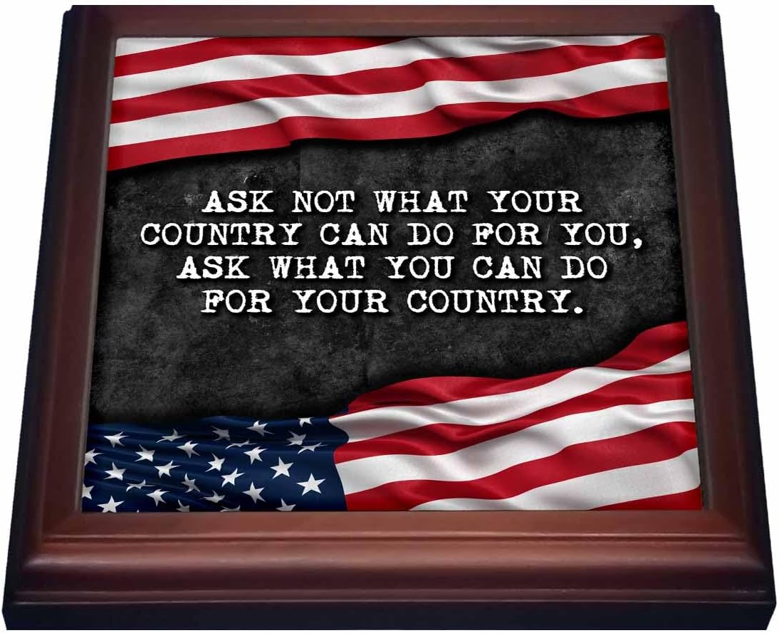 3dRose Ask What You Can Do for Your Country Patriotic Kennedy Quote Trivet with Tile, 8" x 8", Brown