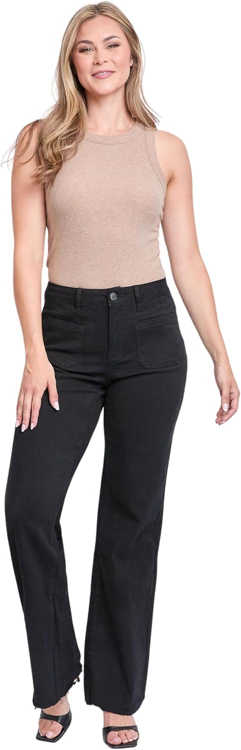 ROYALTY FOR ME Women's High Rise Snip to Fit Wide Leg Pant, Black, 14