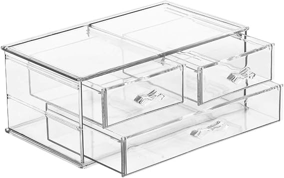 Eynel Transparent Makeup Material Organizer Large Crystal Makeup Table Organizer Cosmetic Organizer Box Beauty Material Organizer (Model with Drawers)