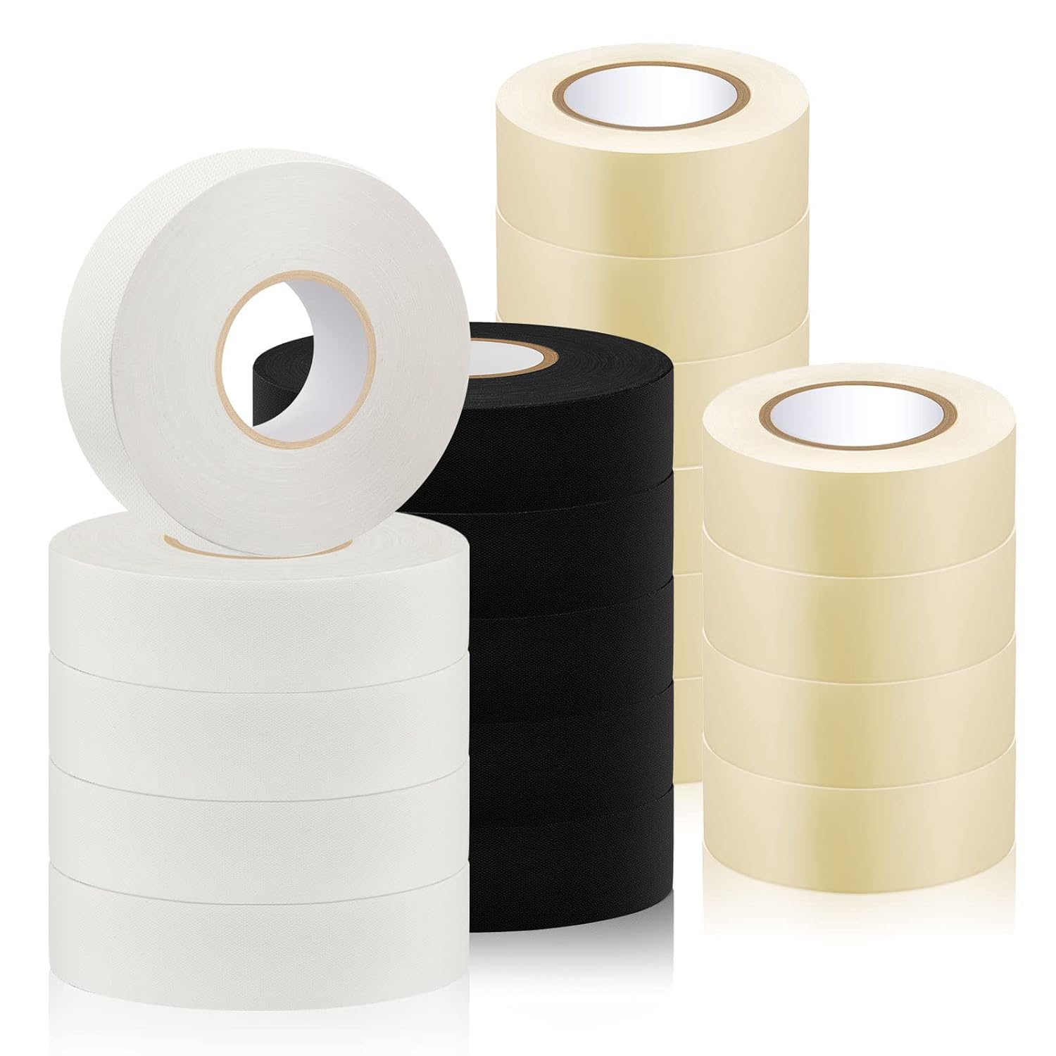 Meooeck 20 Roll Hockey Sock Tape Multipurpose Cloth Tape Roll Strong Adhesive Stick Shin Pad Sports Gifts for Gear Accessories Equipment, Easy to Apply Stretch(Clear, White, Black)