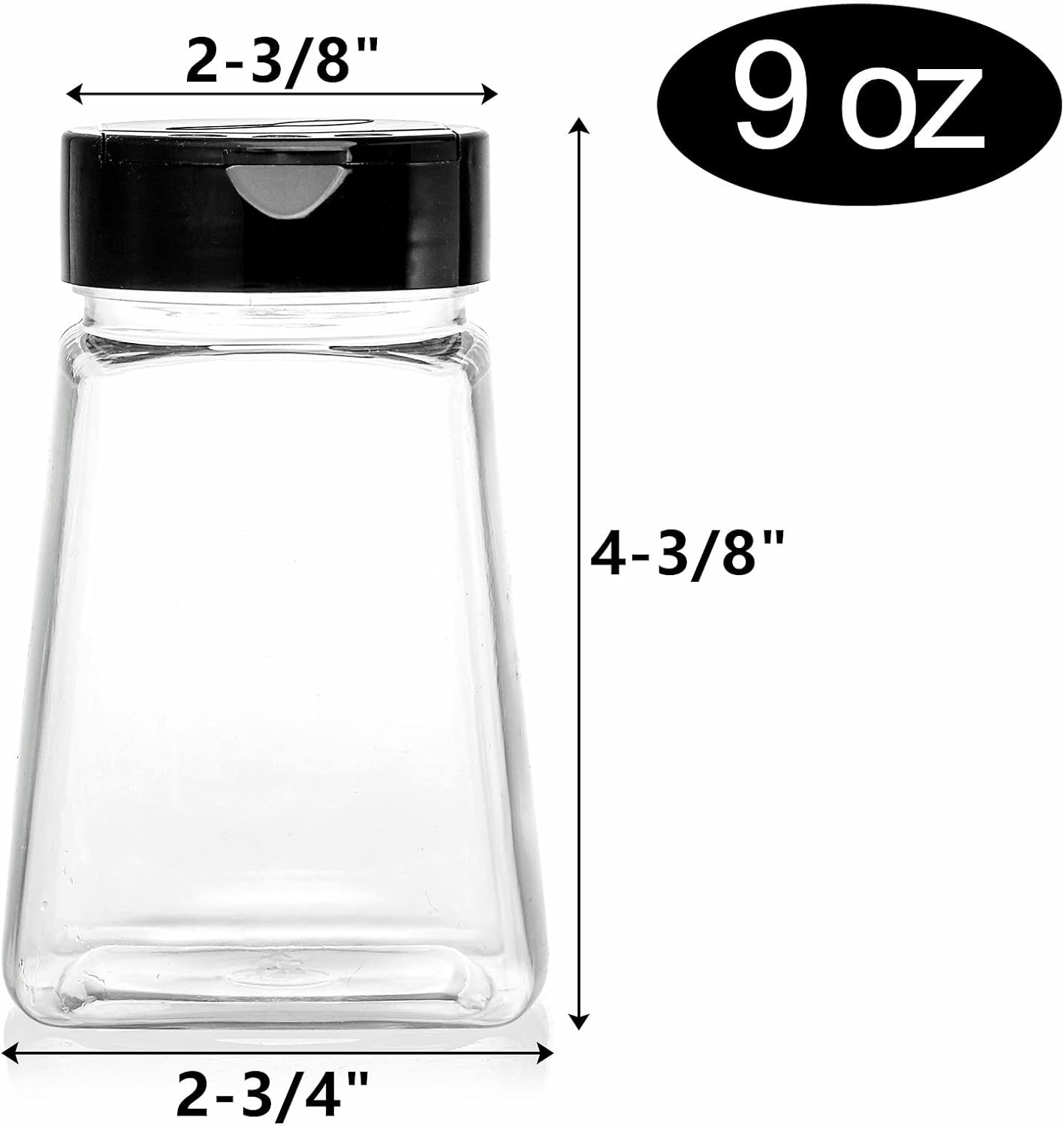 Tebery 24 Pack Clear Plastic Spice Jars with Black Flap Cap, 9OZ Seasoning Jars Storage Container Bottle To Pour Or Sifter Shaker for Storing Spice, Herbs and Powders
