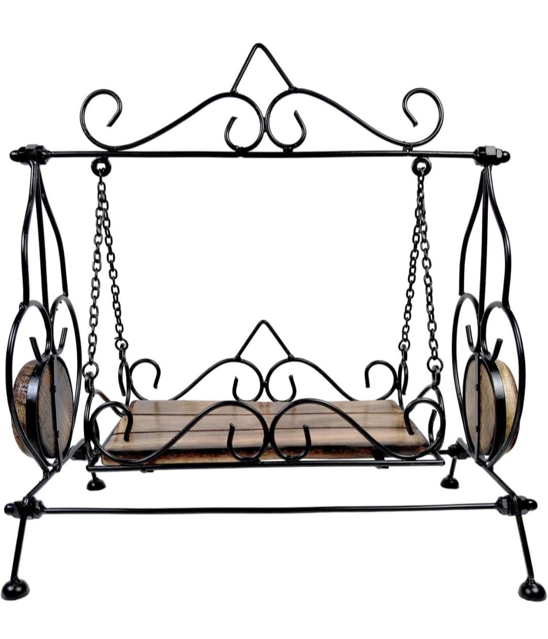 Delux wood carver Wooden Antique Wrought Iron Krishna Jhula | Laddu Gopal Swing for Home and Temple | Ideal for Pooja, Worship, and Home Decor (36 Cm)-image-2