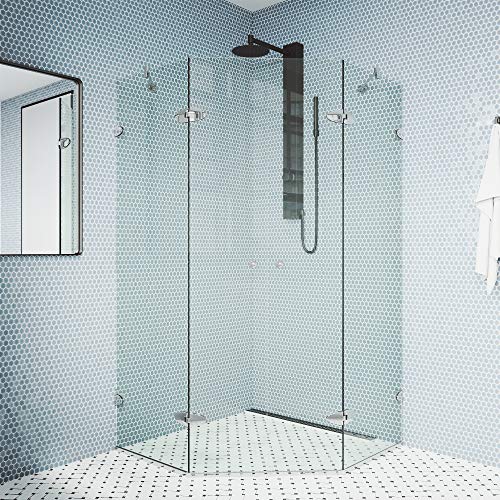 VIGO Gemini 45 in. L x 45 in. W x 73 in. H Frameless Hinged Neo-angle Shower Enclosure in Chrome with 3/8 in. Clear Glass-VG6063CHCL47