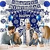 50th Birthday Decorations for Men, Blue Silver Happy 50th Birthday Party Supplies Set with Banner Balloons Backdrop Hanging Swirls Paper Pompoms for 50 Years Old Man Him #5