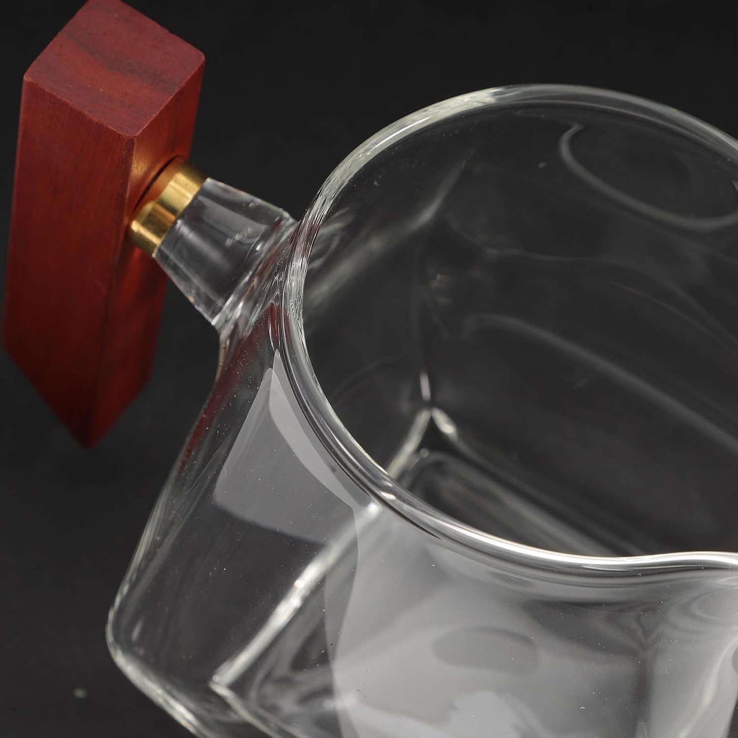 Glass Gravy Boat with Wooden Handle and Pour Spout for Catering