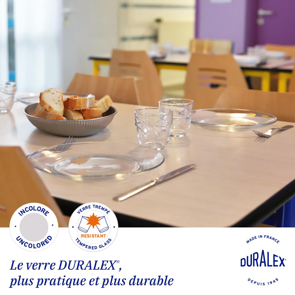 Duralex® Lys Servizio da 12 pezzi, piatti piani 23,5 cm, piatti fondi 23 cm, piattini da dessert 19 cm, vetro trasparente ultra resistente ai graffi, per microonde e lavastoviglie, made in France