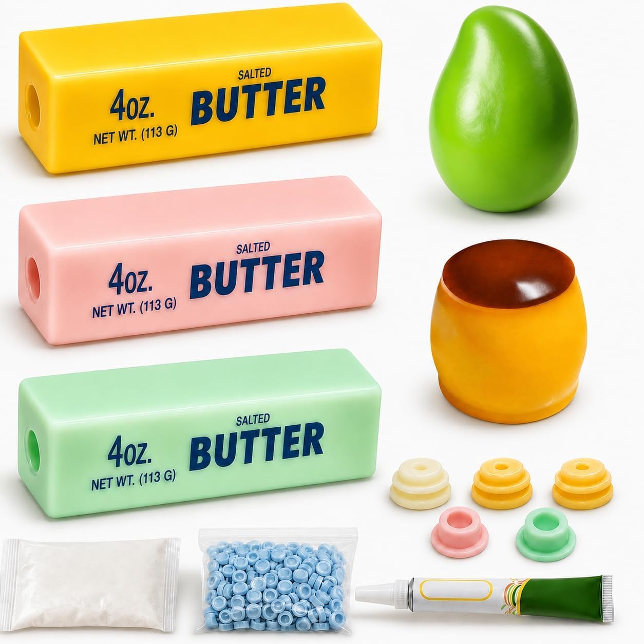 5PCS Squishy Making Kit, DIY Squishy Maker Kit with Cheese Butter Mango Peanut Squishies Skins, Make Your Own Squishy ASMR Stress Ball Making Kit with Plugs, Air Pump and Expander Tool (5pcs) — image 1