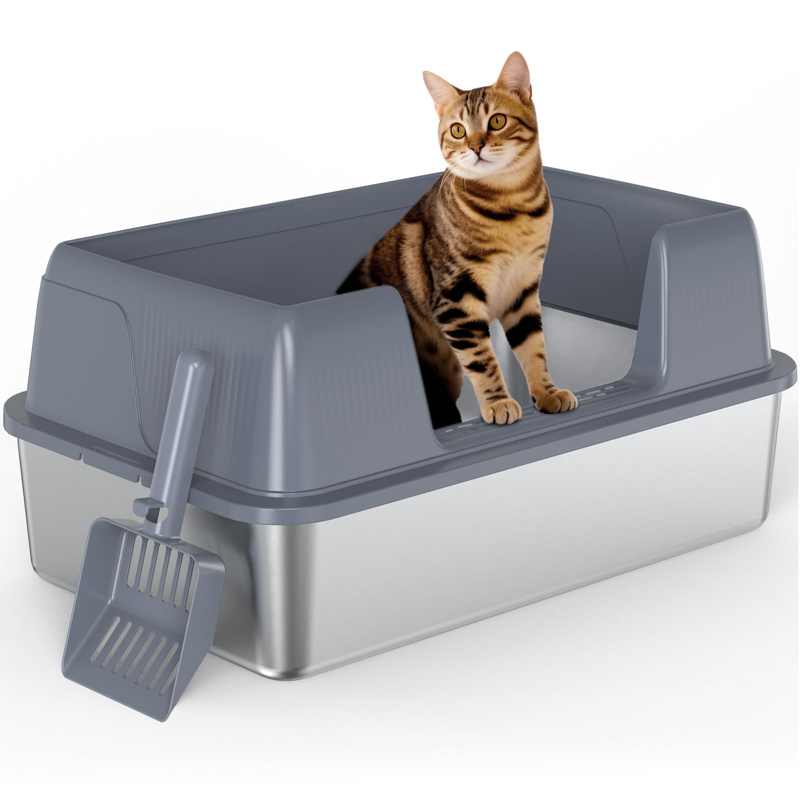 Litière pour chat en acier inoxydable XL Vivifying pour le confort de votre félin