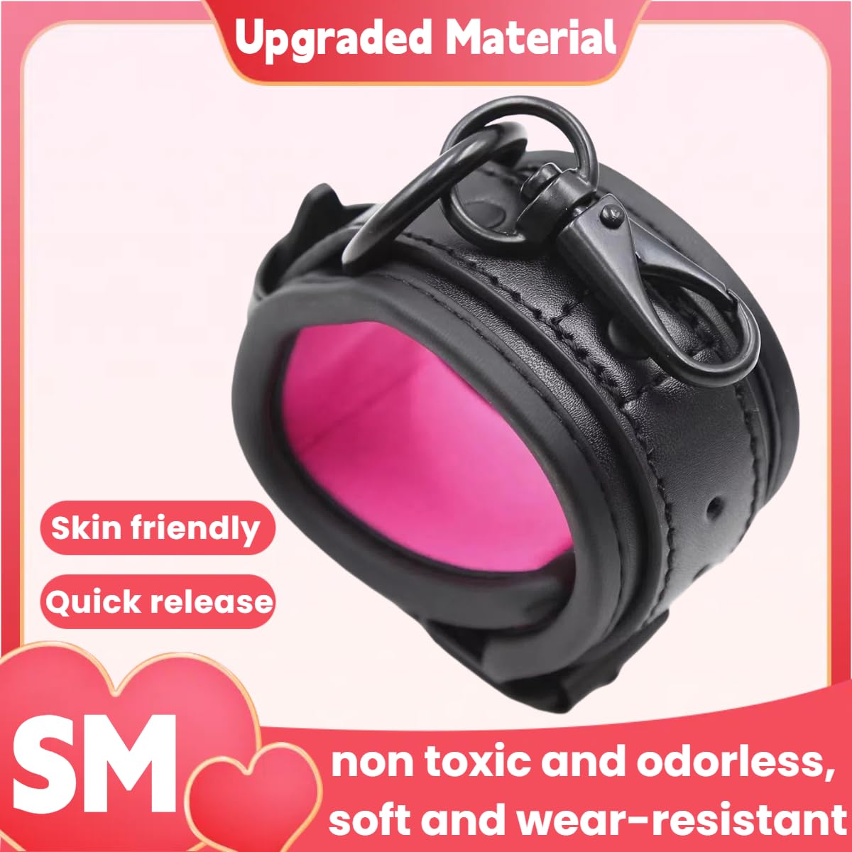 Bondage Handcuffs BDSM Sex Restraints Toys PU Leather Cuffs Sex Toys Adjustable Adult Fetish Erotic Slave SM Game for Couples Women Men (): Pink