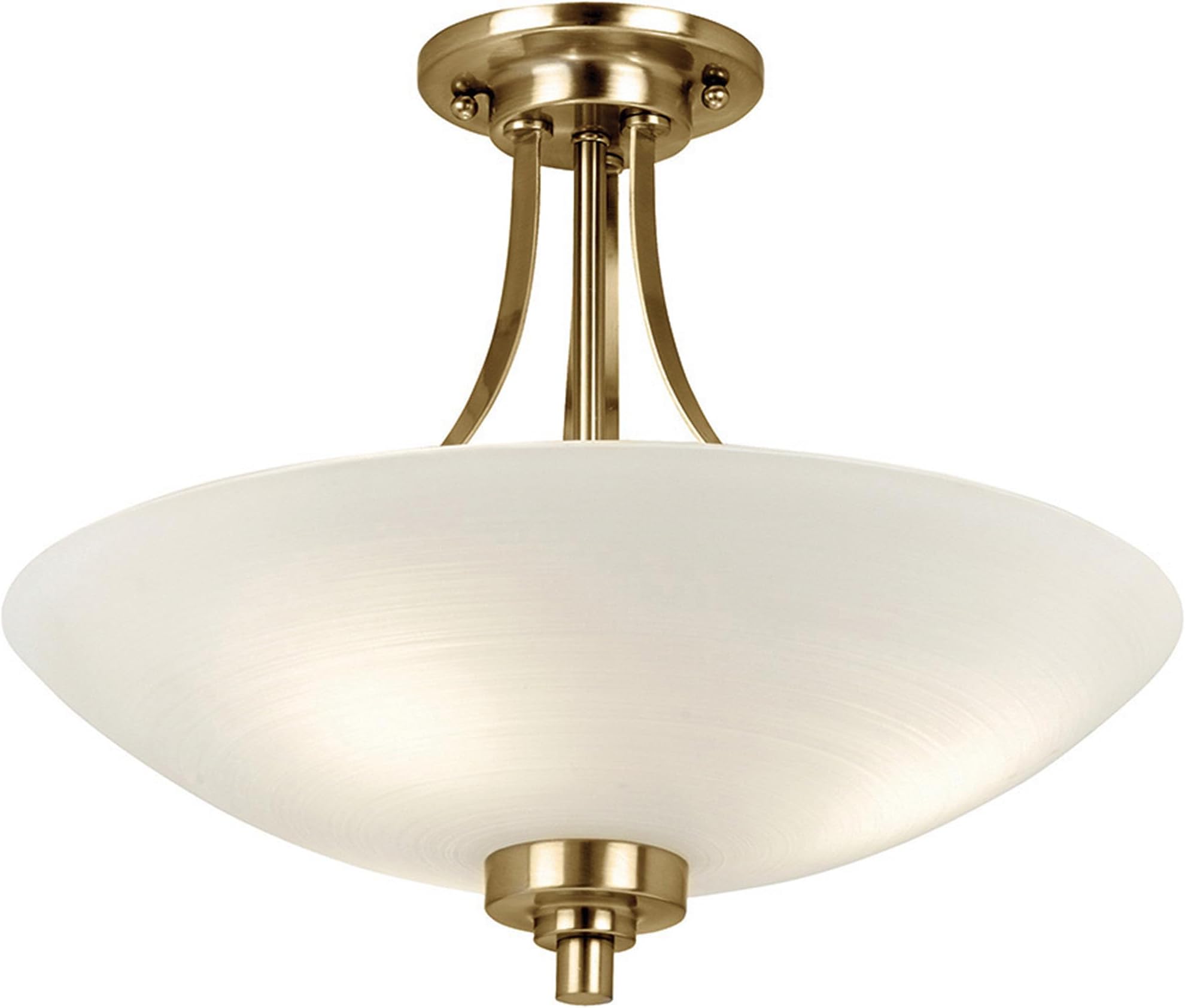 Kaden Decorative Antique Brass Finish E27 LED Compatible Semi Flush Ceiling Light with White Lined Painted Shade