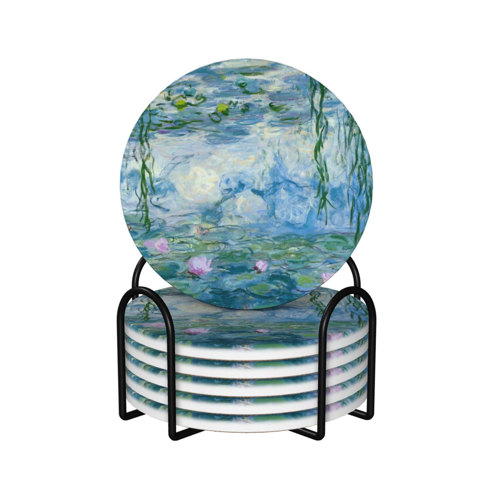 Dessous de verre en céramique liège avec support métal cadeau maison