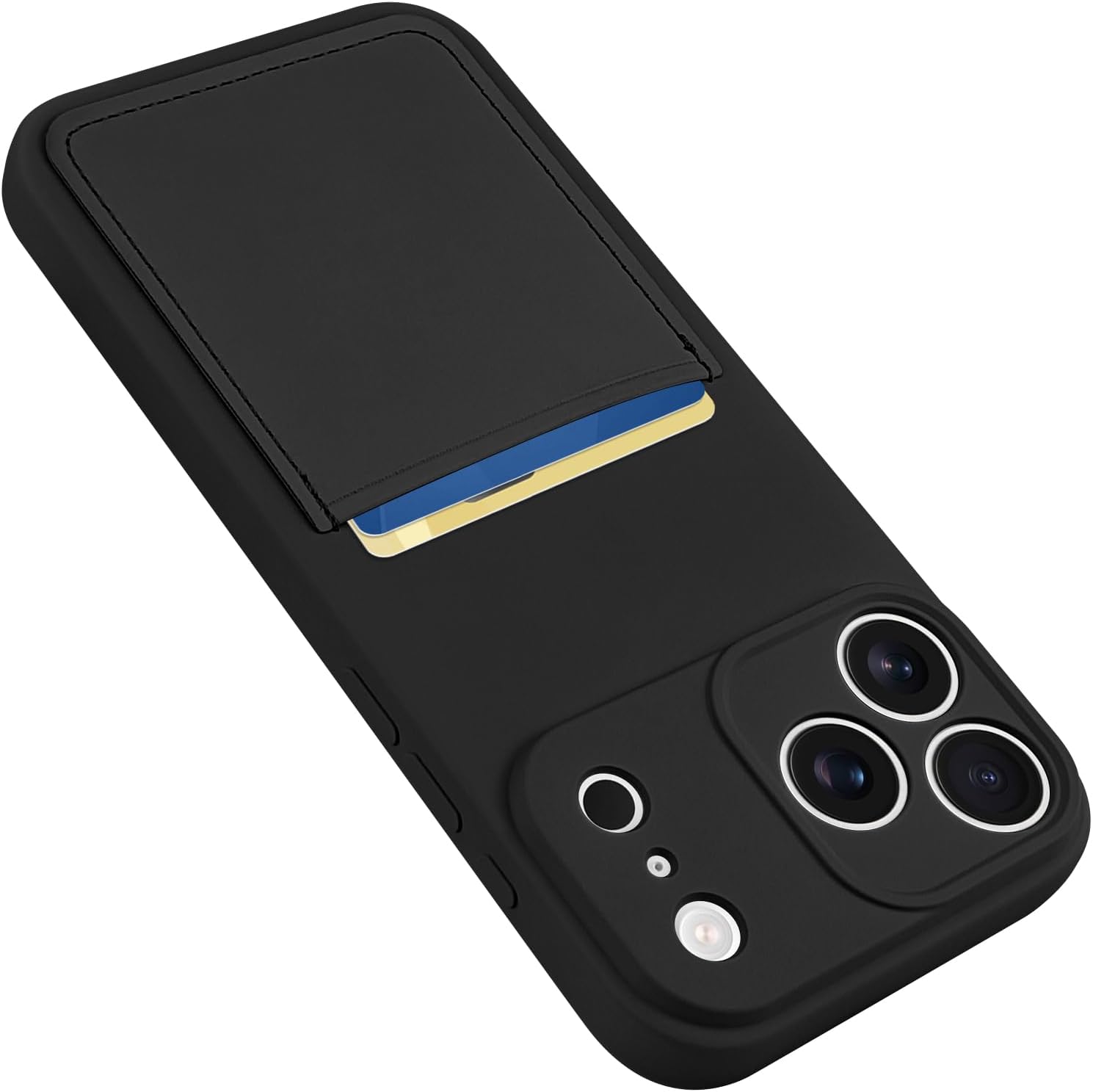 Design for iPhone 17 Pro Case with Card Holder for Women Men Soft Liquid Silicone Cover [Microfiber Lining] Full Camera Protection Shockproof Slim for iPhone 17 Pro Case Wallet Black