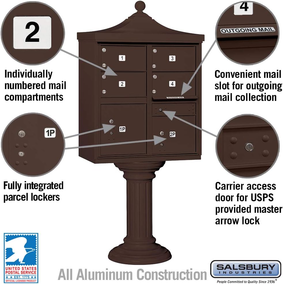 Regency Decorative CBU (Includes Pedestal, CBU Top and Pedestal Cover - Tall) - 4 C Size Doors - Type V - Bronze - for Use with USPS Access Lock