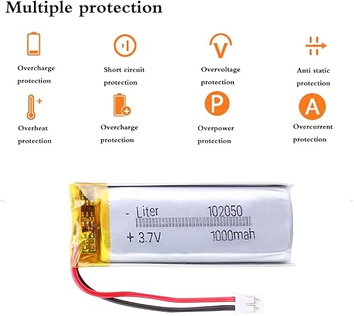 Miniatura 2 de 3.7V 102050 1000mAh batería de iones de polímero de litio recargable batería de polímero con conector JST 0.079 in