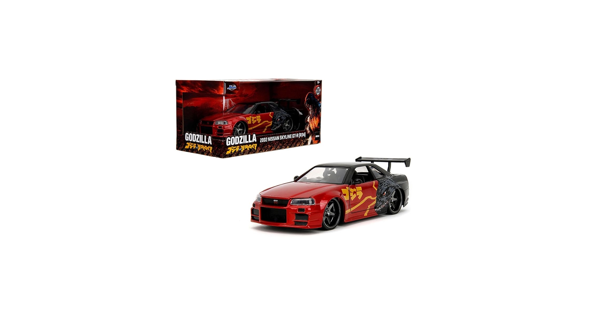 ゴジラ 2002年式日産スカイラインGT-R(R34) 2002 Nissan Skyline GT-R (R34) Godzilla Diecast Model Car