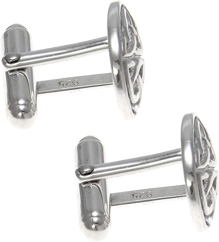 Miniatura 4 de Alexander Castle Gemelos celtas de plata de ley 925 para hombre, 0.669 in x 0.472 in, gemelos celtas ovalados Trinity con caja de regalo de joyería,