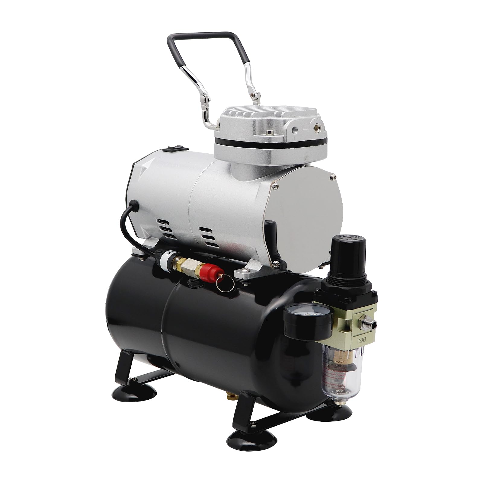 Compressore Airbrush Free – Mini compressore professionale a pistone singolo con serbatoio da 3 litri, regolatore e sifone per hobby, pittura, decorazione torte, tatuaggi, grafiche
