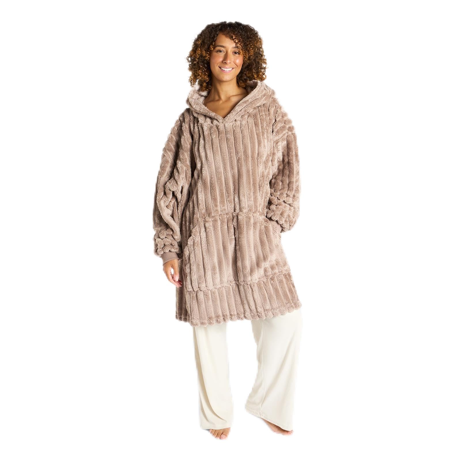 OHS Blanket Hoodie, Mothers Day Gifts Super Soft Warm Cosy Ribbed Fleece Oversized Hoodie Women Wearable Blanket Hooded Snoodie Giant Sweatshirt Gifts for Women Adults Men Teens Big Pocket, Mink