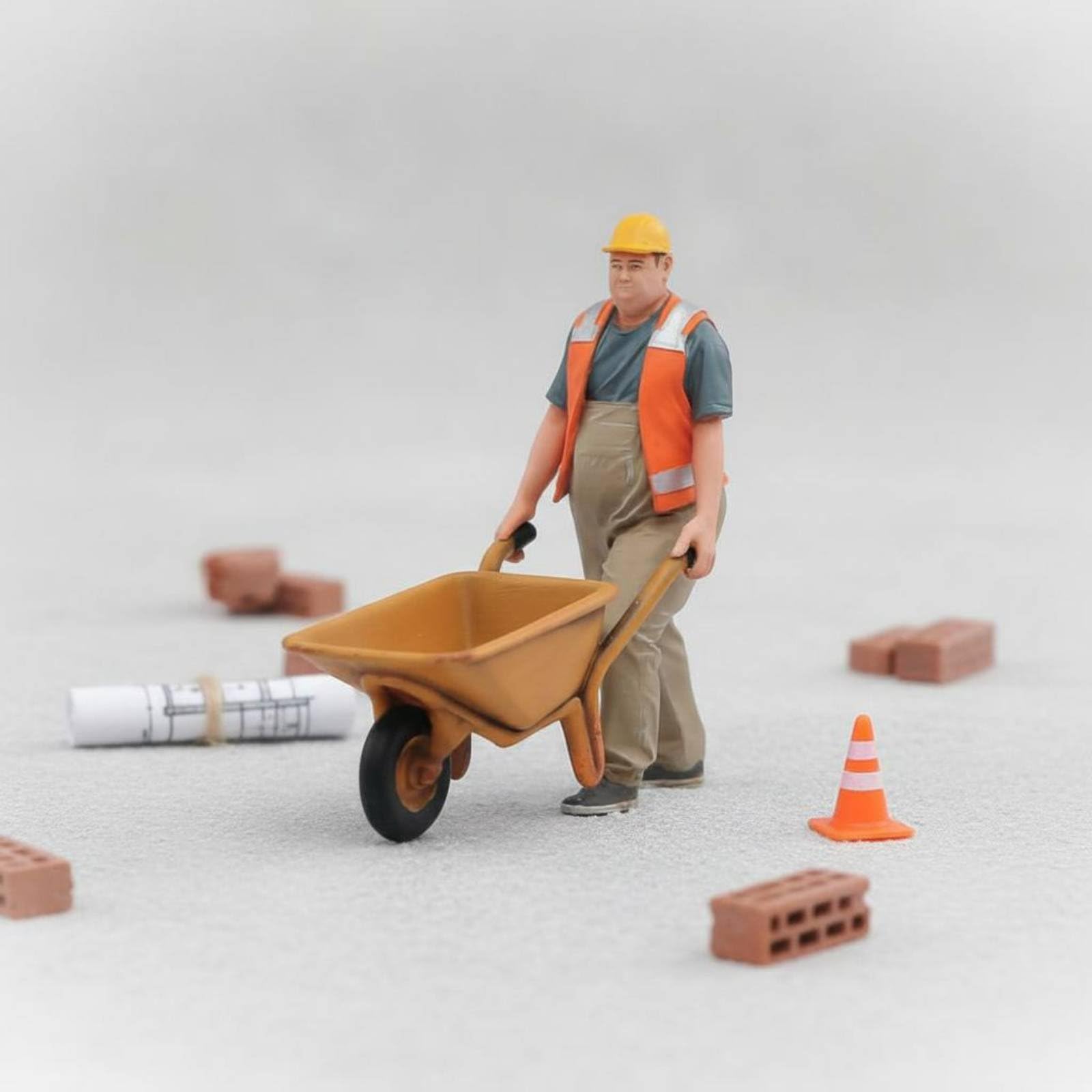 Figure da Cantiere Statuetta Miniatura Operaio Statico Modellino Scena Costruzione Resina Dettagli Dipinta a Mano Caratterizzata da Espressioni, Operaio Con Pala E Casco In Mano