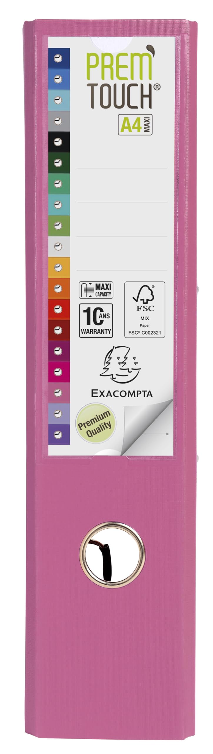 Exacompta - Réf. 53355E - Carton de 10 classeurs à levier A4 MAXI Prem'Touch - Dos 80 mm - Mécanique 80 mm - Dimensions extérieures : 32 x 30 x 8 cm - Format à classer A4 Maxi - Coloris : Rose