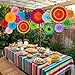 35PCS Fiesta Paper Fan Party Decorations Set - Cinco De Mayo Pom Poms,Pre-assembled Pennant,Garland String,Banner,Hanging Swirls Hispanic Heritage Month Decor Supplies,Multicolored