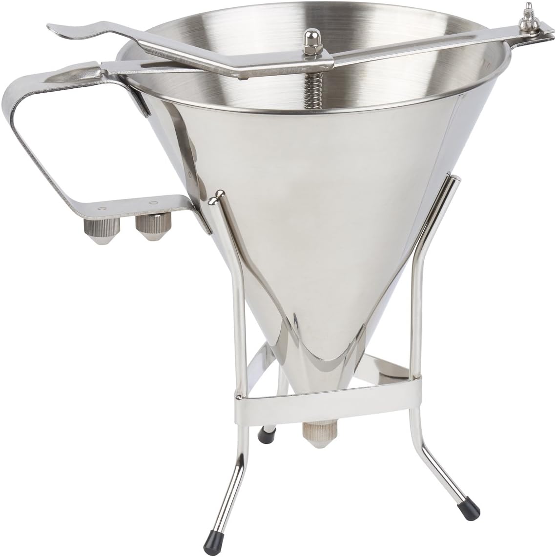 The #1 Professional Confectionery FUNNEL + sturdy STAND with 3 NOZZLES - Premium commercial quality stainless steel - 7-1/2 inch Diameter - Every chef's best friend- By The Kitchen Panda