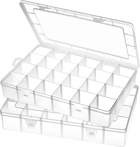Caja organizadora grande de plástico de 24 rejillas divisores ajustables, caja de almacenamiento transparente para joyas, manualidades, cintas