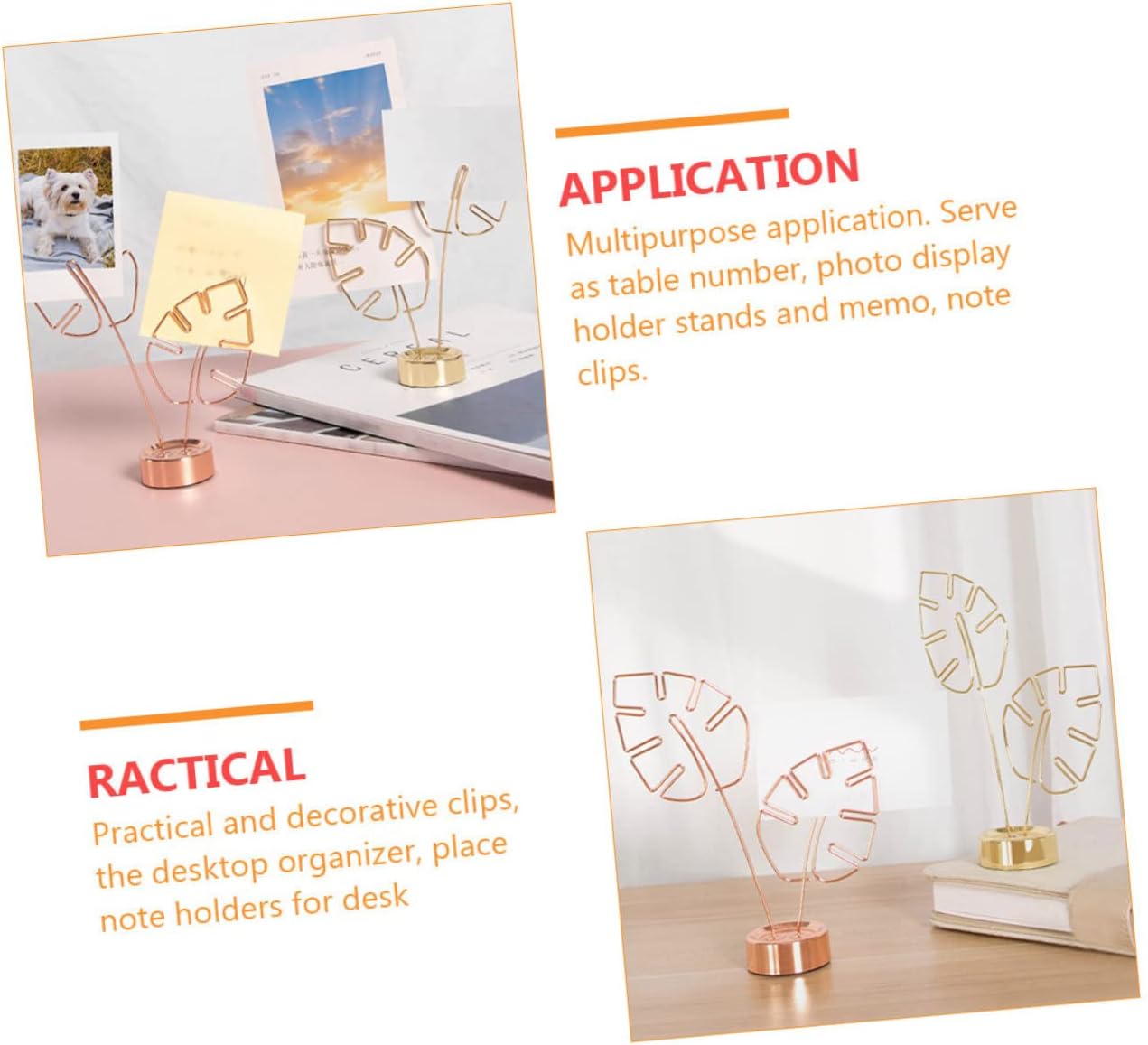 2Pcs Metal Leaf Shape Photo Holder Clip Stand Decorative Memo Clip for Desktop Table Display for Home Office and Event Decor