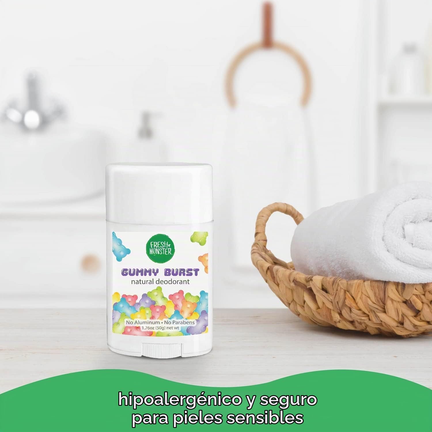 Fresh Monster Desodorante Natural Para Niños Y Adolescentes | Sin Aluminio, Sin Parabenos, Hipoalergénico | Aroma De Explosión Gomosa (1,76 Oz)