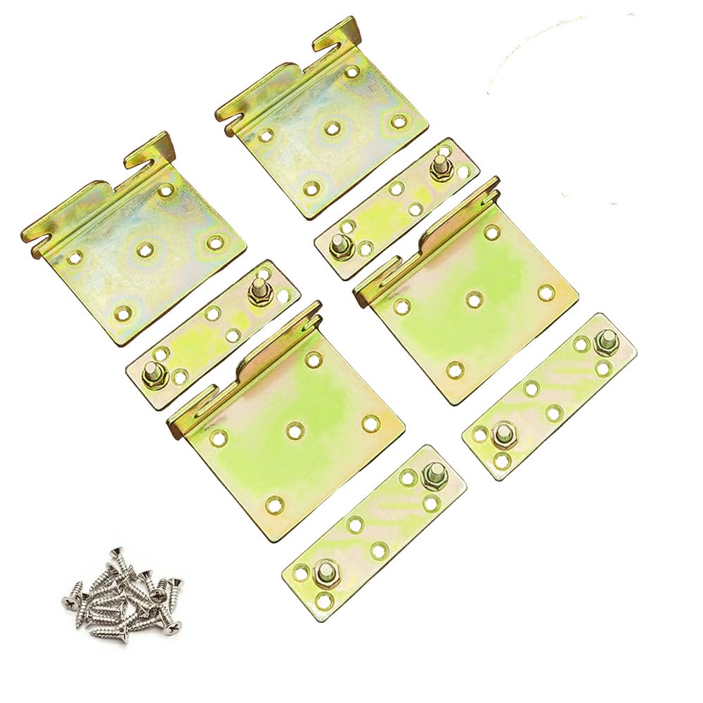 Bed Rail Brackets Bed Frame Hardware for Connecting to Wood, Headboards and Foot-Boards,Heavy Duty Bed Rail Fittings Bracket with Mounting Screws Set of 4 (Screws Included) (Gold, S)