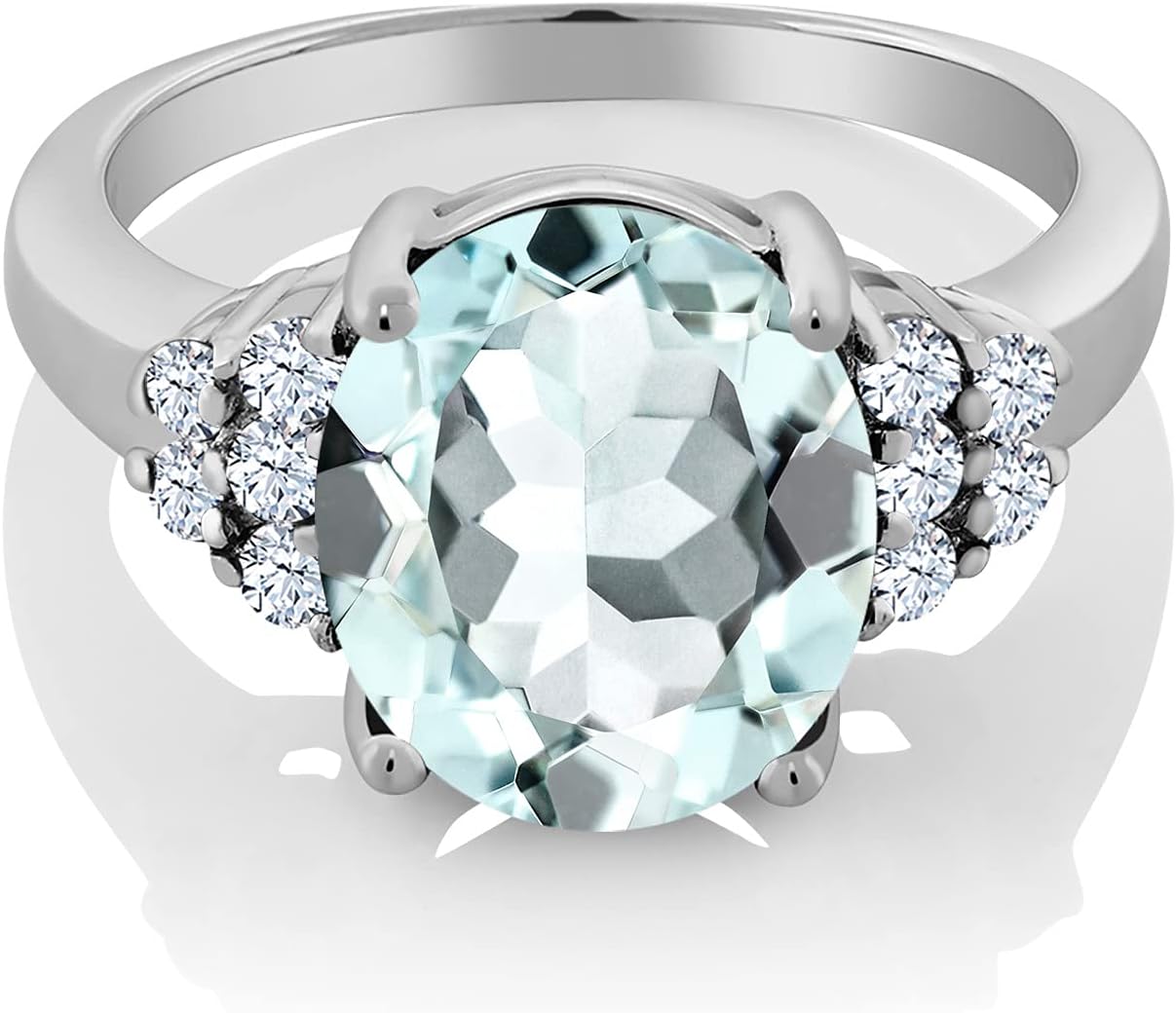 Gem Stone King 6.00 Cttw Sky Blue Simulated Aquamarine Engagement Ring For Women | 925 Sterling Silver | Oval 14X10MM | Wedding Engagement Anniversary Promise Ring For Women
