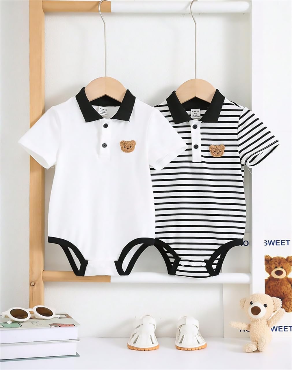 Baby Boys 2 Pack Jumpsuit Pique Polo Collared Bodysuit Short Sleeve Onsies Romper Summer Clothes for Infant Boy 1-18M