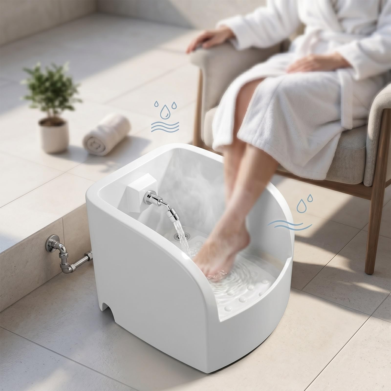 Keramik-Fußbadewanne Zum Einweichen Der Füße, Robuste Pediküre-Waschbeckenstation Aus Porzellan Mit Massagepunkten Und Drainagesystem, Ideal Für Badezimmer, Balkon Oder Badewanne Im Freien