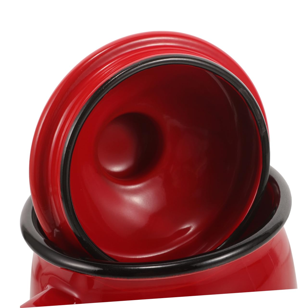 Emaille Wasserbecher 2 Stück mit Deckel 580ml, Rot, Mikrowellengeeignet | Büro und Party, Glatte Oberfläche, Robust und Tragbar, Simples Stilvolles Design