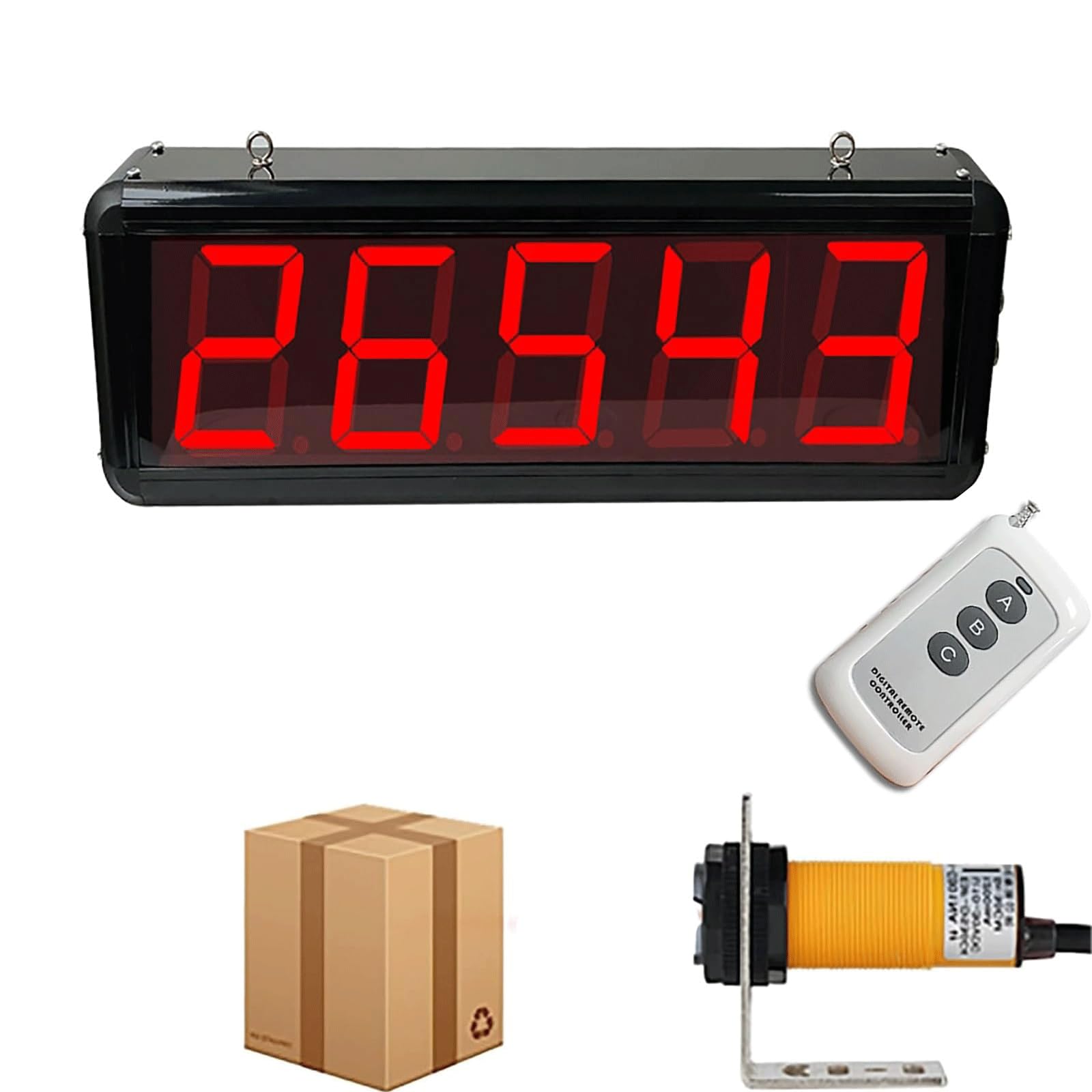 Contatore Digitale a LED per Linea di Produzione, Display a 5 cifre con Telecomando, Conta Fino a 99999, Portata del sensore di 7 m, Memoria allo spegnimento, Ideale per fabbric,