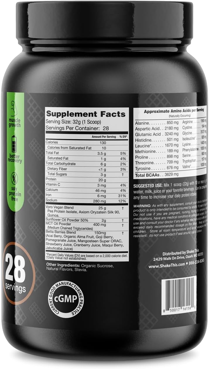 Plant Based Protein | 2lbs | 20g of Protein | Post Workout Muscle Recovery | Tested and Certified (Vegan Chocolate)