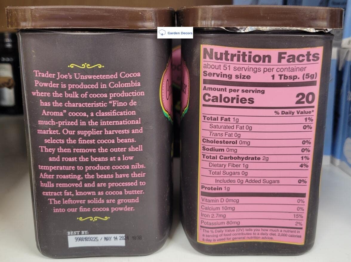 Trader Joe's Cocoa Powder Unsweetened 9oz 255g (Two Tubs)