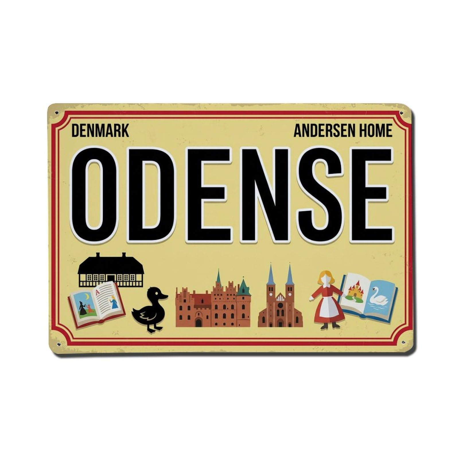 Cxhjca 8X12inch(20X30cm) Vintage Travel Odense Denmark Fairytale Castle Metal Tin Sign