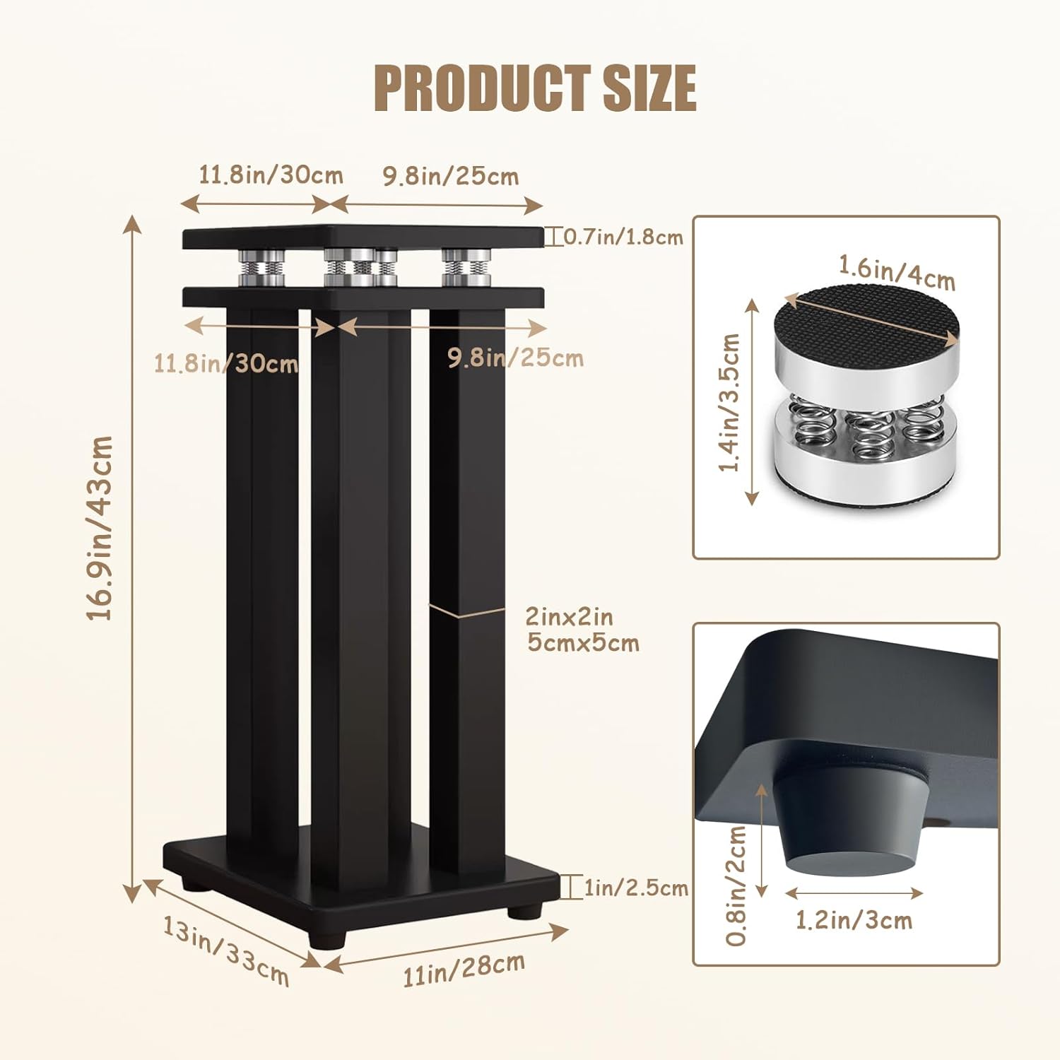 17in Speaker Stands Pair, Floor Speaker Stands for Surround, Universal Speaker Stand, Holds 110lbs, Large Heavy Duty Satellite/Bookshelf Stands for Home Theater/Studio/Living Room (Black, 17in)