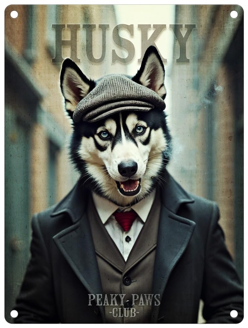 Small (150 x 200mm) Metal Sign - Peaky Paws Club - Husky
