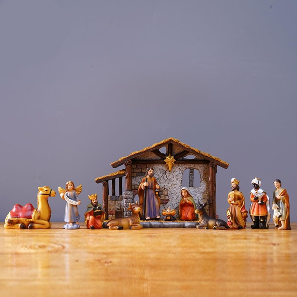 Christmas Nativity Figurines Holy Family Figure with Donkey Nativity Figure