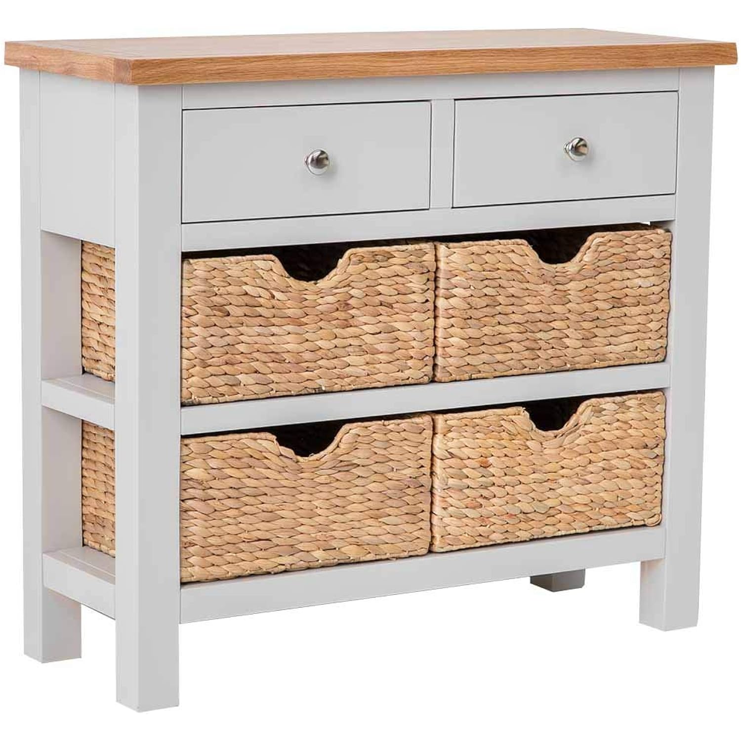 RoselandFurniture Farrow Grey Console Table with Baskets & Oak Wide