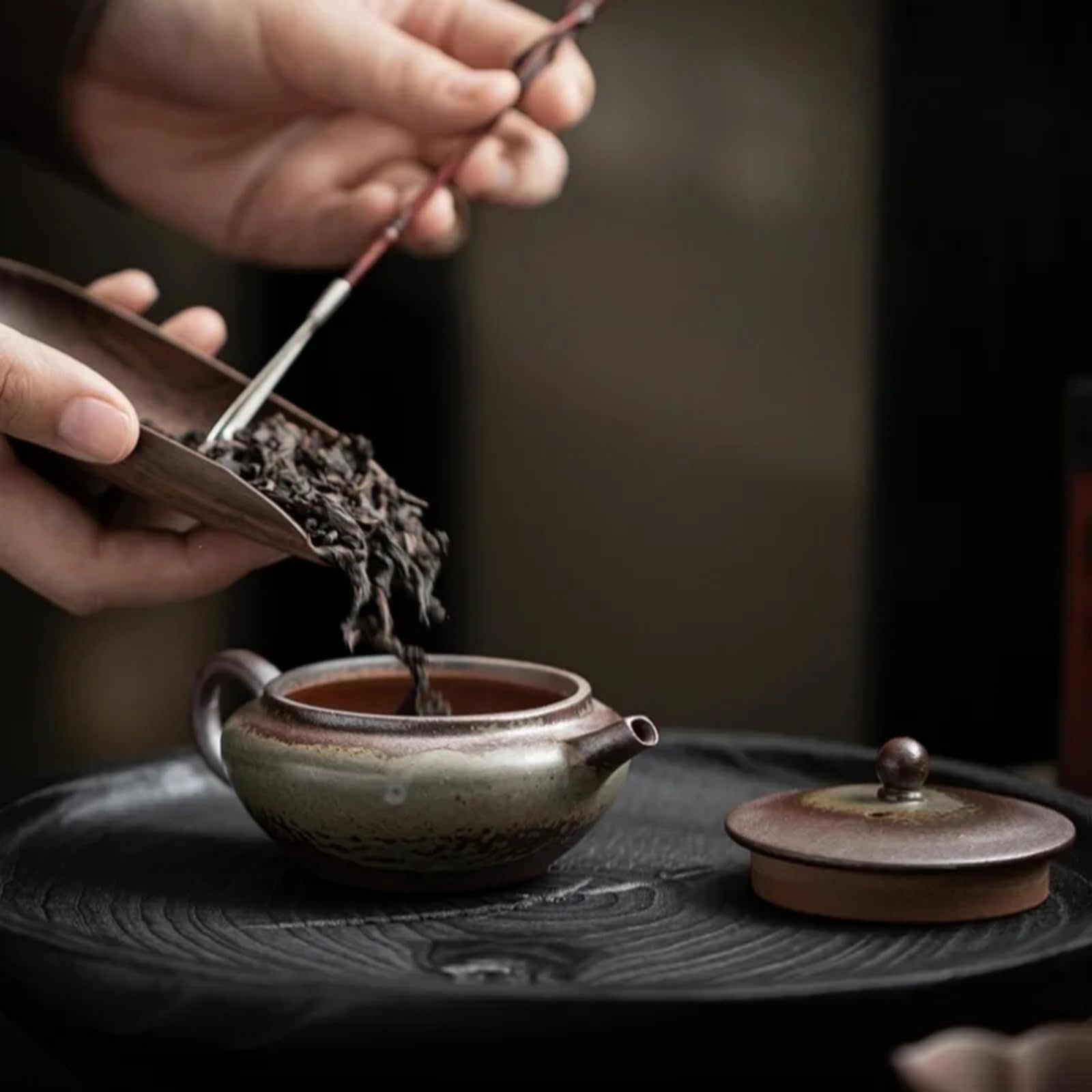 Old Rock Mud - Tetera plana de cerámica retro china, 100 ml, 3.3 onzas, juego de té Kung Fu, tetera con filtro de agujero de bola