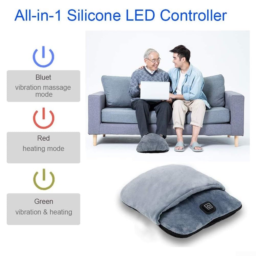 Calentador de pies eléctrico con masaje vibratorio, almohadilla térmica portátil de franela para uso en casa, oficina, automóvil, regalos para hombres y mujeres, gris