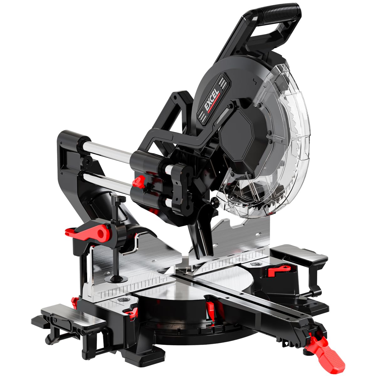 Excel 305mm Sliding Mitre Saw 240V, 2000W with LED Light, 48T Blade, Dust Bag & Extension Arms – Heavy-Duty Saw for Wood, Timber, MDF & More